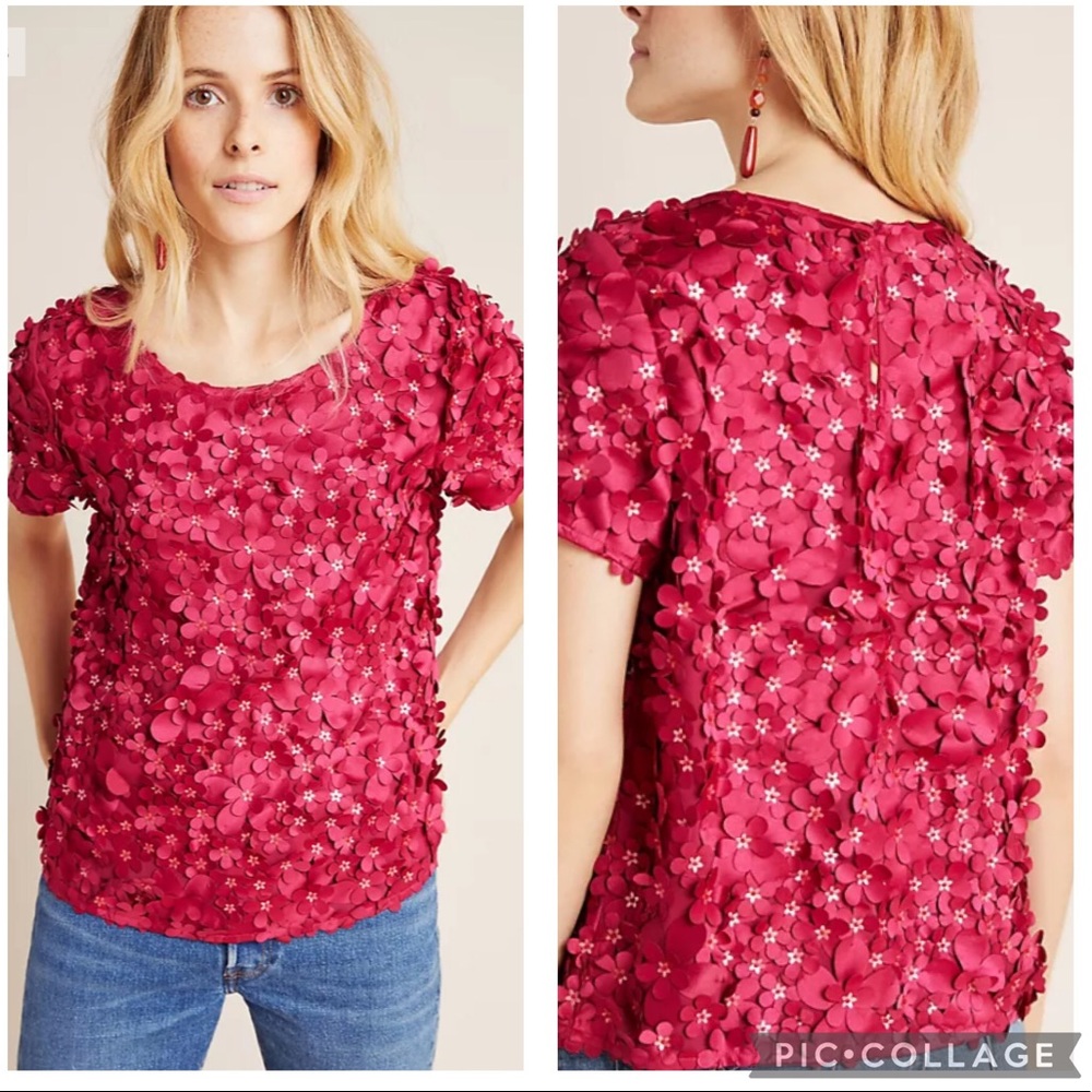 NWOT Anthropologie Rosemarie Textured Floral Top